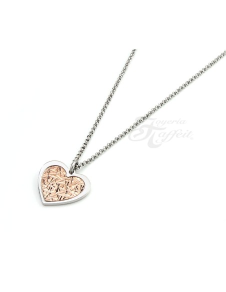 Conjunto Plata, Pendientes y Colgante Corazón Bicolor, JU2781
