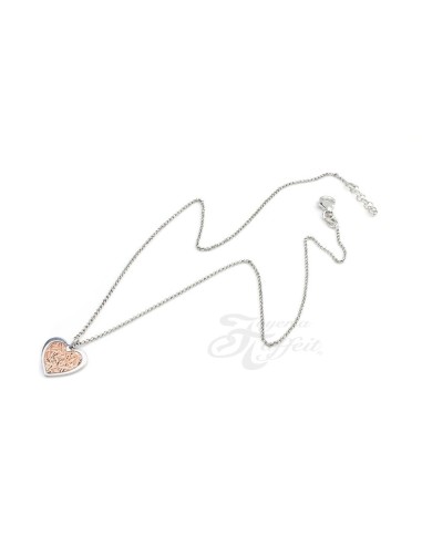 Conjunto Plata, Pendientes y Colgante Corazón Bicolor, JU2781
