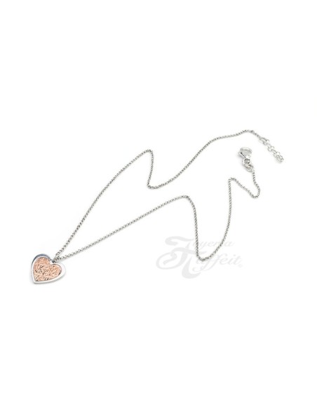 Conjunto Plata, Pendientes y Colgante Corazón Bicolor, JU2781