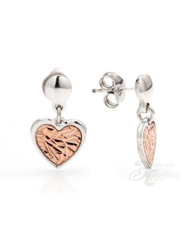Conjunto Plata, Pendientes y Colgante Corazón Bicolor, JU2781