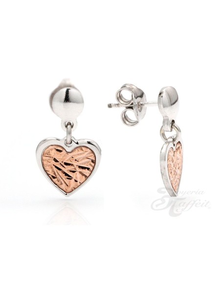 Conjunto Plata, Pendientes y Colgante Corazón Bicolor, JU2781