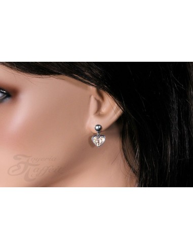 Conjunto Plata, Pendientes y Colgante Corazón Bicolor, JU2781