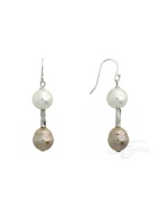 Pendientes Blanco y Cobre Perlas Orquidea