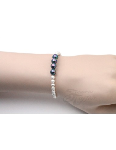 Pulsera Señora Perlas Orquidea, Negra y Blanca, 46168