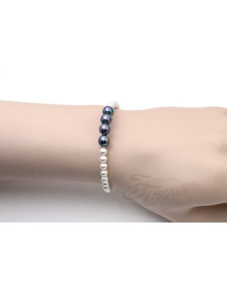 Pulsera Señora Perlas Orquidea, Negra y Blanca, 46168