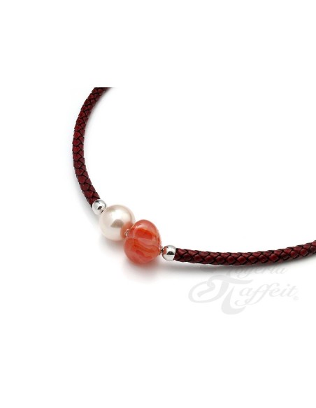 Collar Señora Perlas Orquidea,  Piel Cornalina, 46183