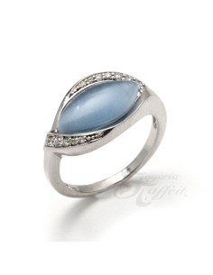 Anillo Circonitas y Cristal Azul en Plata