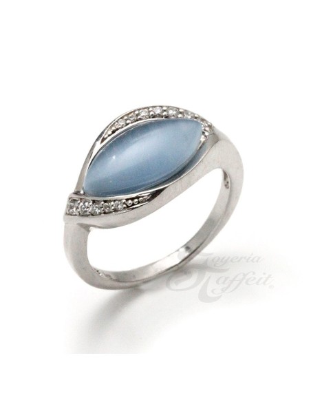 Anillo Circonitas y Cristal Azul en Plata