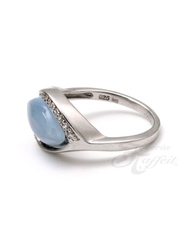 Anillo Circonitas y Cristal Azul en Plata