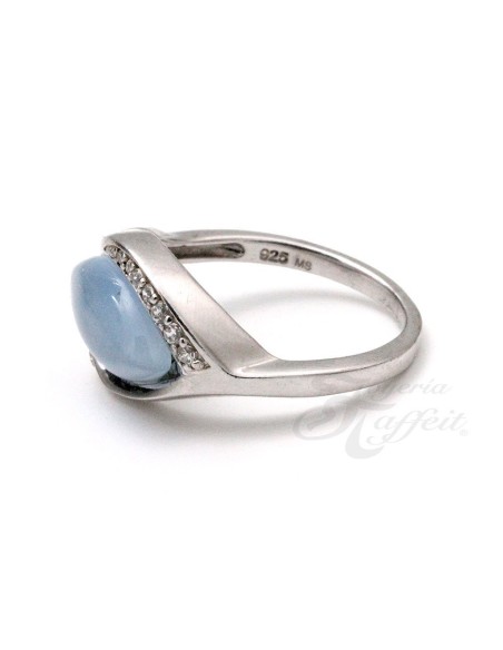 Anillo Circonitas y Cristal Azul en Plata
