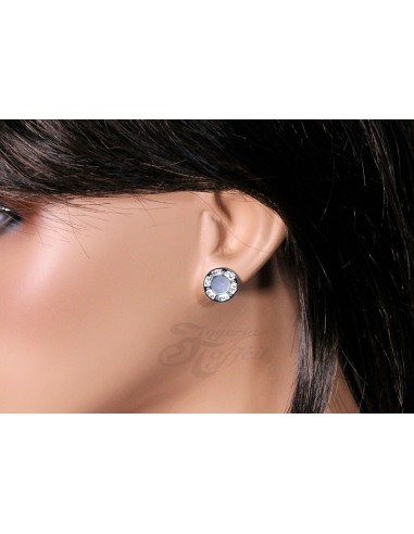Pendientes de Acero, Circular Blanco Cristal, 7642
