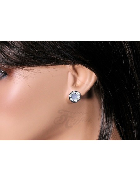 Pendientes de Acero, Circular Blanco Cristal, 7642