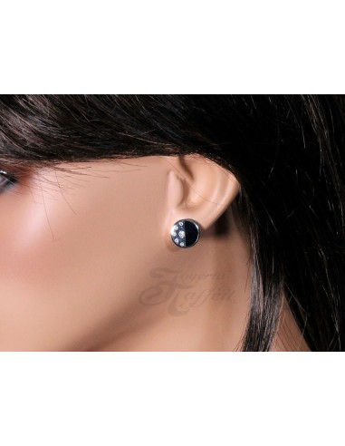 Pendientes de Acero, Circular Negro Cristal, 7628