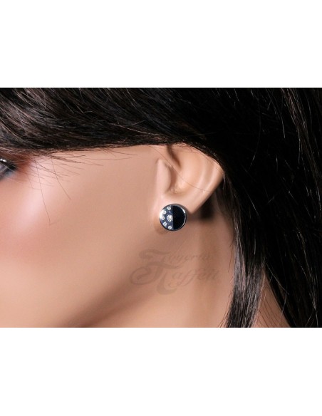 Pendientes de Acero, Circular Negro Cristal, 7628