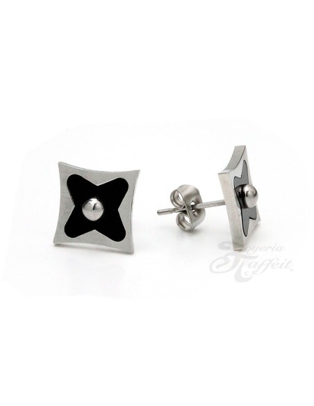 Pendientes de Acero, Cuadrado Negro, 7794N