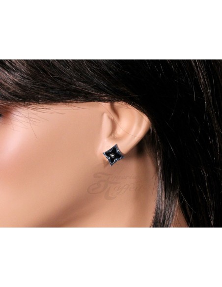 Pendientes de Acero, Cuadrado Negro, 7794N