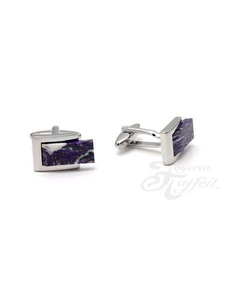 Gemelos Acero Caballero, Rectangular Morado, TF307