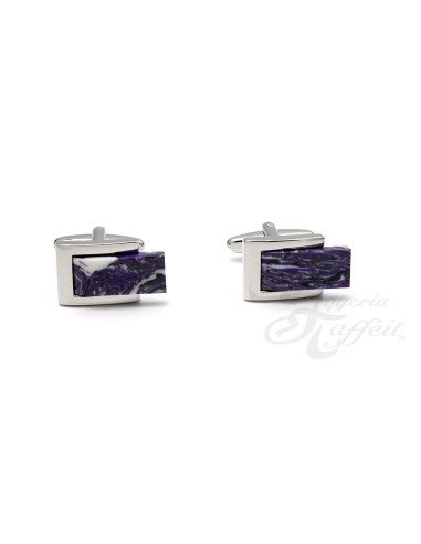 Gemelos Acero Caballero, Rectangular Morado, TF307
