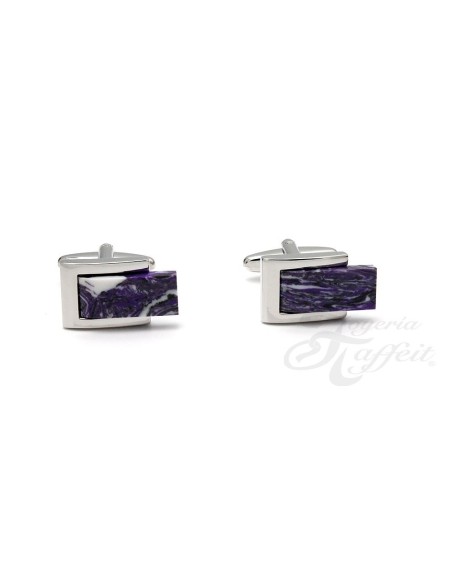 Gemelos Acero Caballero, Rectangular Morado, TF307