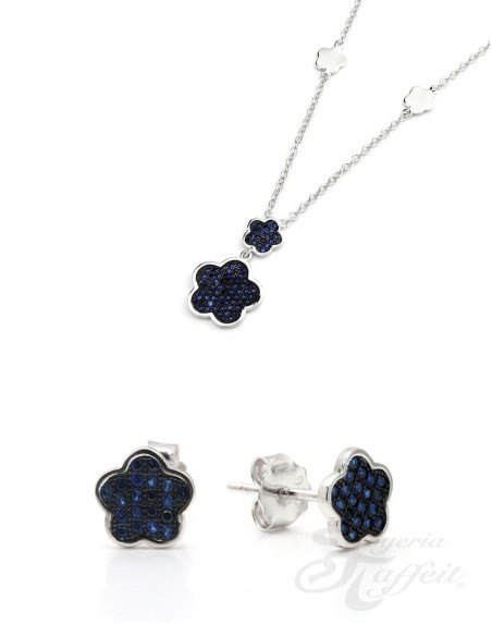 Conjunto Plata, Pendientes y Colgante Flores Circonitas, JU2847/04