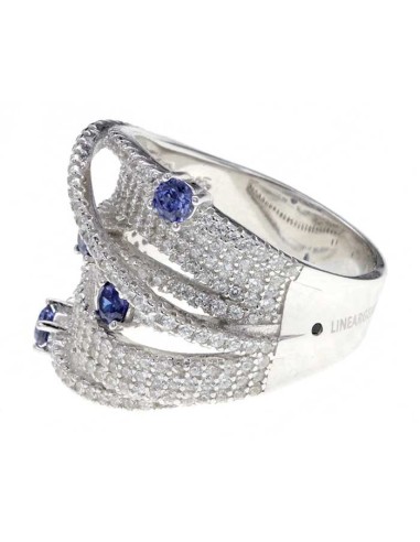 Anillo LineArgent Circonitas y Cristales Azules Plata