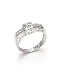 Anillo Oro Blanco Señora, con Circonitas, roj120