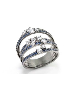 Triple Anillo con Cristales Azul Zafiro y Circonitas en Plata