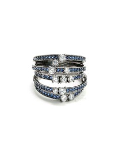 Triple Anillo con Cristales Azul Zafiro y Circonitas en Plata 2