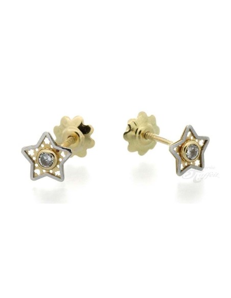 Pendientes Estrella Bicolor en Oro 18k para Bebé
