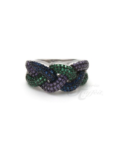 Anillo Nudo Azul Verde Púrpura en plata