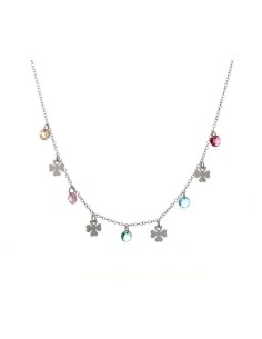 Collar Mini Trébol con Cristales de Colores en Plata