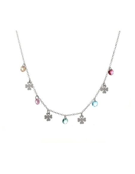Collar Mini Trébol con Cristales de Colores en Plata