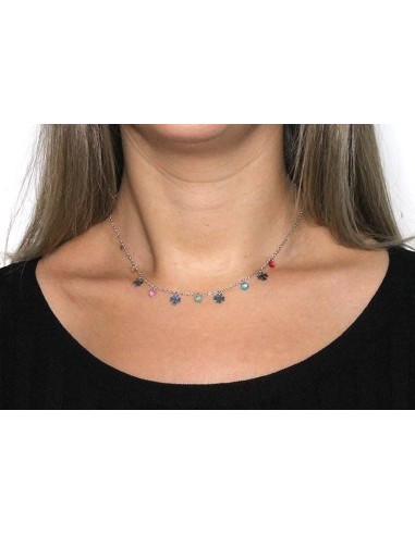 Collar Mini Trébol con Cristales de Colores en Plata