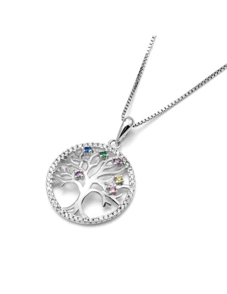 Colgante Árbol de la Vida Cristales de Colores en Plata