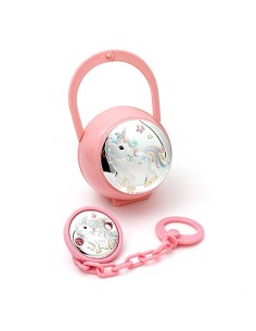 Set Pinza y Porta Chupete Unicornio Rosa de Plata Laminada