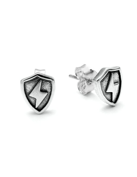 Pendientes Escudo con Rayo en Plata