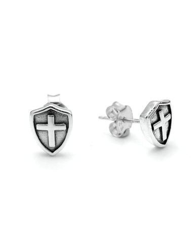Pendientes Cruz en Escudo en Plata