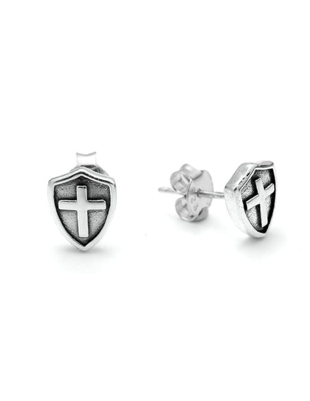 Pendientes Cruz en Escudo en Plata