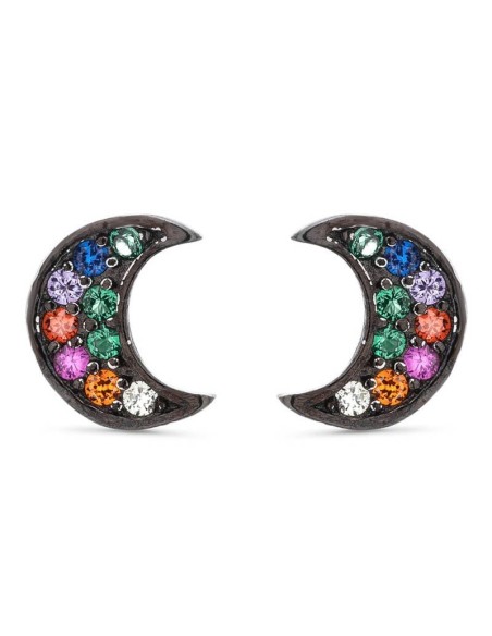 Pendientes Luna Negra con Circonitas de Colores en Plata