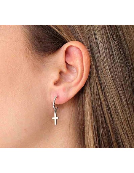 Aros Cruz Bolitas en Plata