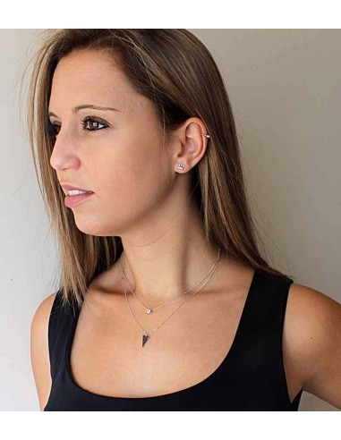 Colgante Doble Triángulo Negro con Chatón en Plata