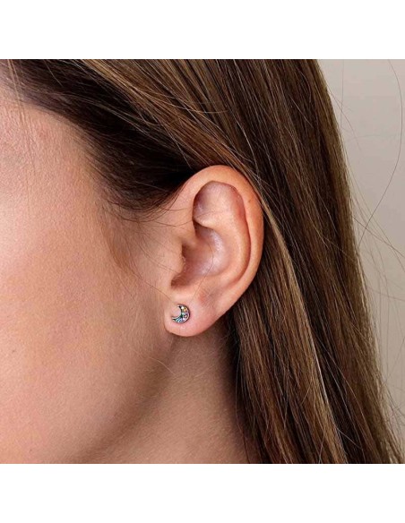 Pendientes Luna Negra con Circonitas de Colores en Plata