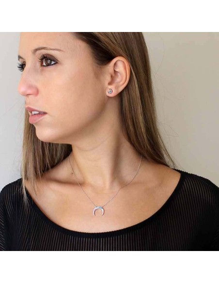 Pendientes Luna Negra con Circonitas de Colores en Plata
