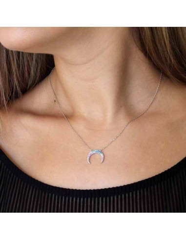 Colgante Luna Invertida Con Circonitas de Colores en Plata