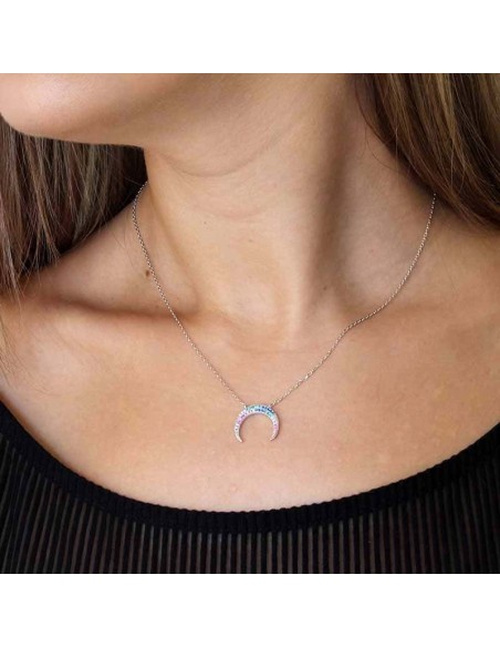Colgante Luna Invertida Con Circonitas de Colores en Plata