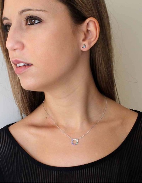 Pendientes Luna Negra con Circonitas de Colores en Plata