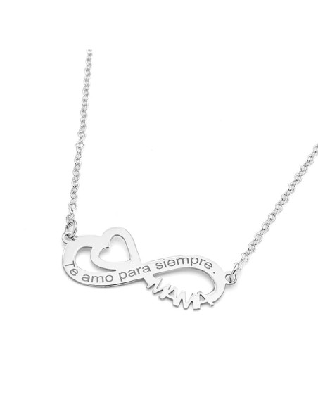Colgante Infinito Te amo para siempre Mamá, Plata de Ley