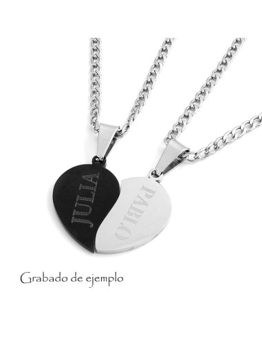 Dos Colgante Corazón en Acero Negro y Acero