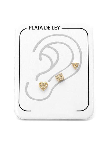 Pendientes Triángulo Corazón y Cuadrado en Plata