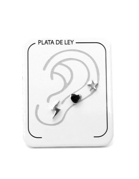 Pendientes Rayo, Corazón y Estrella en Plata